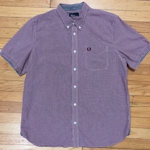 FRED PERRY Red Micro Gingham Short Sleeve Shirt XL